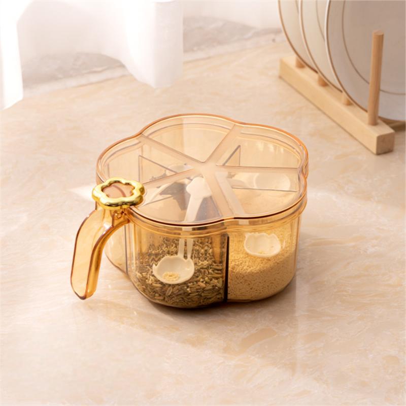 

5 In 1 Seasoning Box with Spoon Spice Jar Multi Compartment Salt Pepper Spice Jars Pots Kitchen Accessories Condiment Container