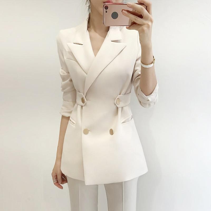 Autumn Womens Blazers Double Breasted Notched Office Lady Small Suit Coat Formal Black