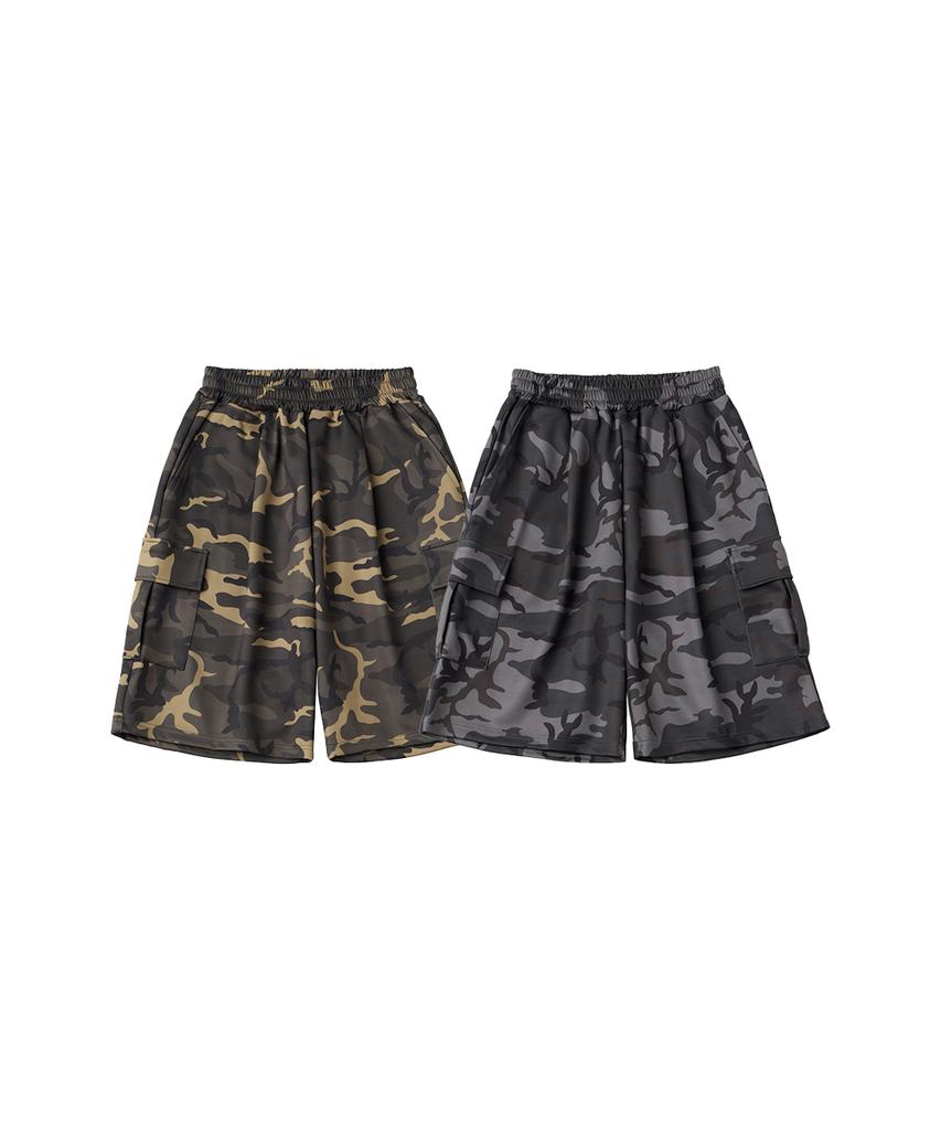 URBANAGE Bermuda Camo Wide Cargo Sweat Shorts_Khaki