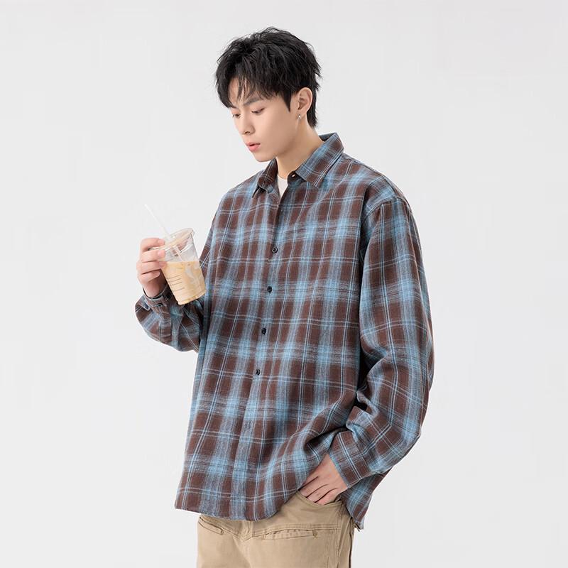 MEDE Men's Casual Color-Block Plaid Loose Fit Long Sleeve Shirt Jacket
