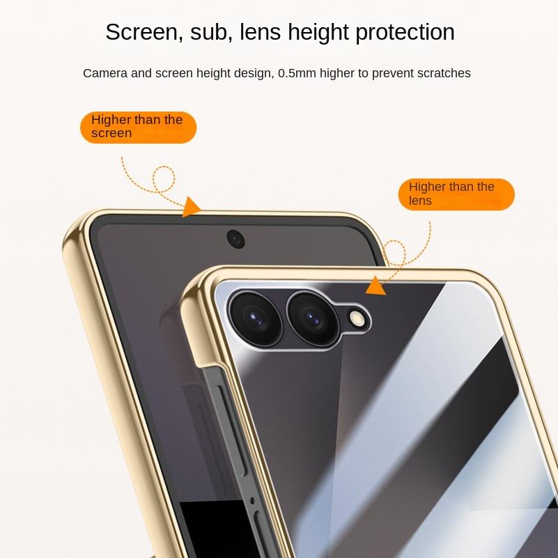 Electroplate Spring Hinged Leather Tempered Glass Protect Case For Samsung Galaxy Z Flip7 Flip 7 All-inclusive Cover