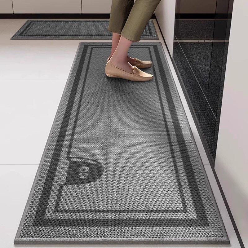 Simple Style Imitation Linen Water-absorbent Anti-slip Kitchen Mat Set High-end Long Decorative Floor Mat