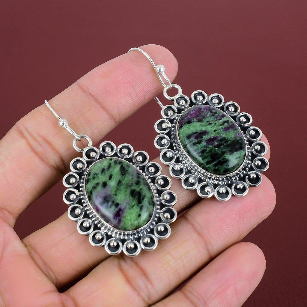 Ruby Zoisite Earring Genuine Gemstone Earrings Handmade Earring Antique Jewelry 925 Sterling Silver Earring Birthstone Earring Gifts For Mom