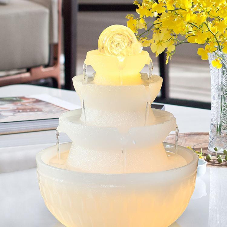 Feng Shui Wohlstandsrad Kristallkugel-Wasserbrunnen mit drehbarer Perle und Beleuchtung