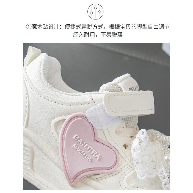 Girls' Sneakers Spring and Autumn New Children's White Shoes Leather Panel Shoes Flat Breathable Running Shoes Trendy