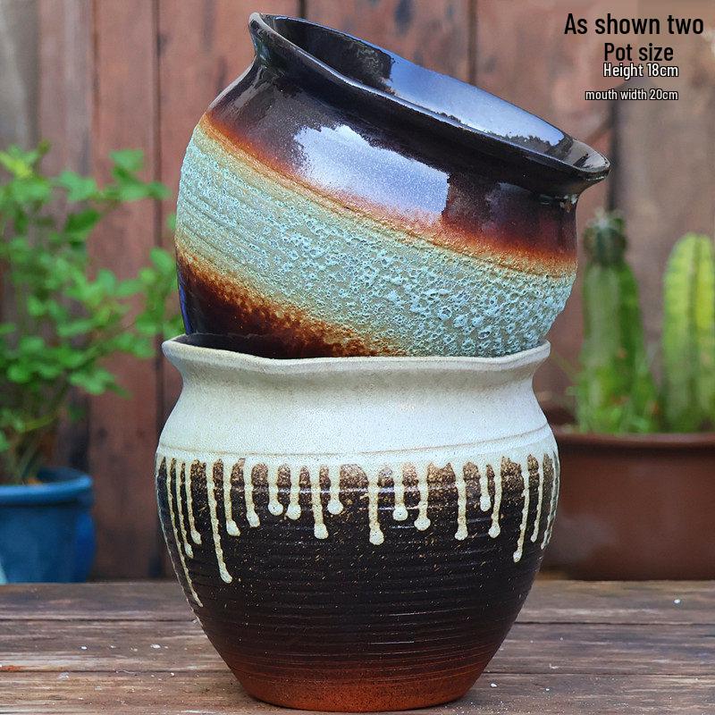 Handmade Vintage Coarse Pottery Large Succulent Planter, Breathable Purple Clay Flower Jar