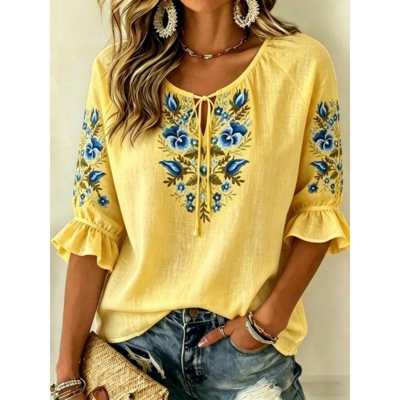 Women s round neck half sleeve lace T-shirt L