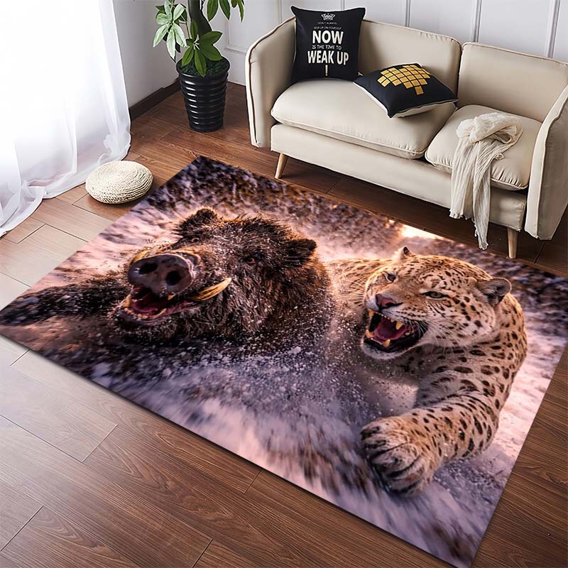 Wild Cat Face in Rain Art Floor Rug, Anti-Slip Mat for Game Room 40x60cm( 15x23in )