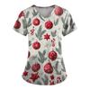 Ladies' Fashionable V-neck Pocket Short Sleeved Christmas Tree Printed Caregiver Shirt