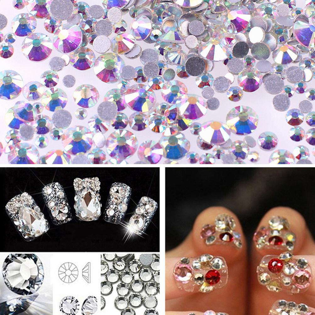 1440Pcs Crystal Ab Round Nail Art Rhinestones 2.0mm Flat Back Mixed Colors 3D Nail Decoration Art Accessories Rhinestones