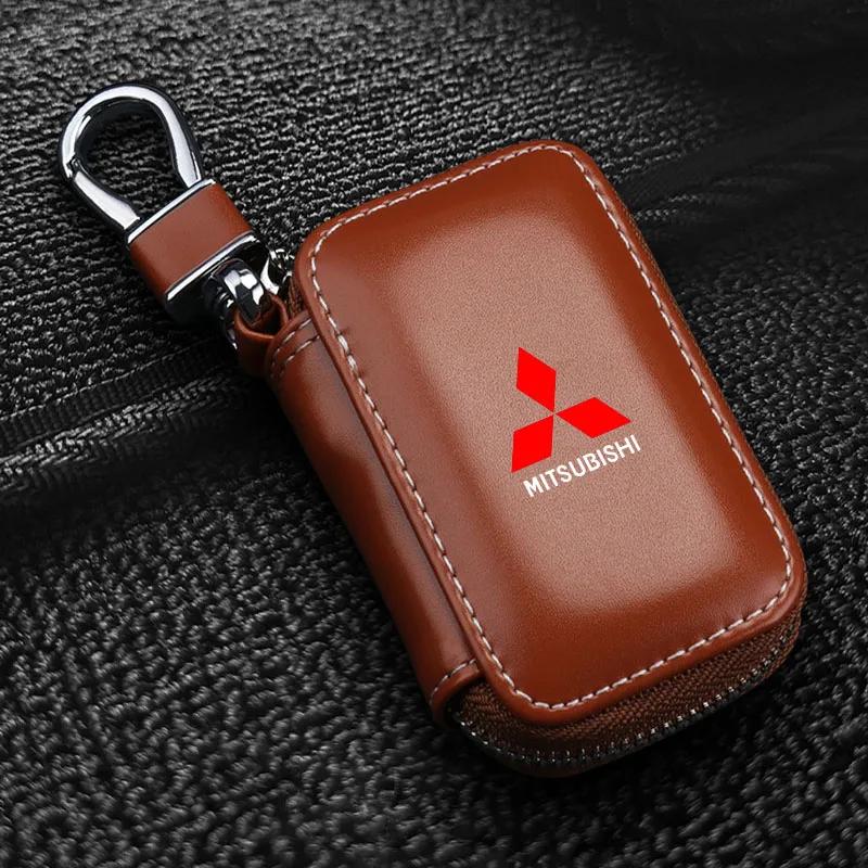 

2025 Leather Car Key Holder Car Keychain Bag Organizer Car Key Case For Mitsubishi Outlander Lancer 10 9 ASX RALLIART Eclipse коричневий