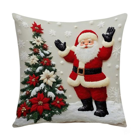 Christmas Pillow Cover 18x18 Inch Santa Reindeer Cushion Cover with Hidden Zipper Tree Snowman