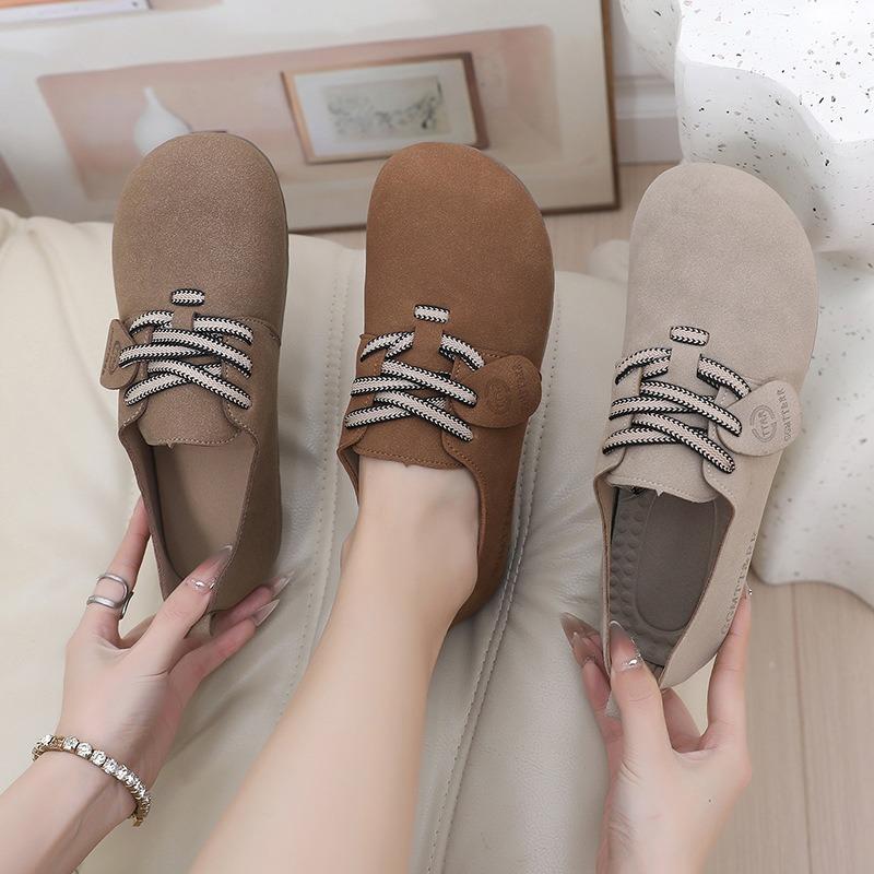 Shoes women's spring new retro round head casual single shoes women's non-slip, wear-resistant, comfortable and lightweight lazy shoes