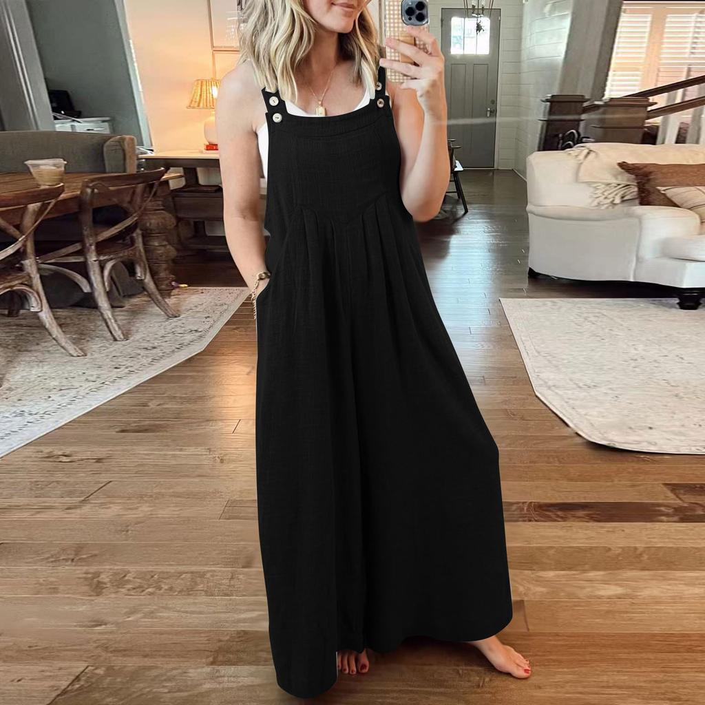 Baumwolle Leinen Damen Latzhose Hosenträger Hose Locker Lässig Weiblich Frauen Einteiler Weites Bein Strampler Overalls Jumpsuit Streetwear