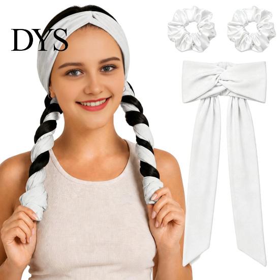 Heatless Curling Ribbon 2-in-1 Headband for Women, Overnight Hair Curlers with 2 Scrunchies Sleep, Flexible No Damage Wraps Rods Curls, Heat