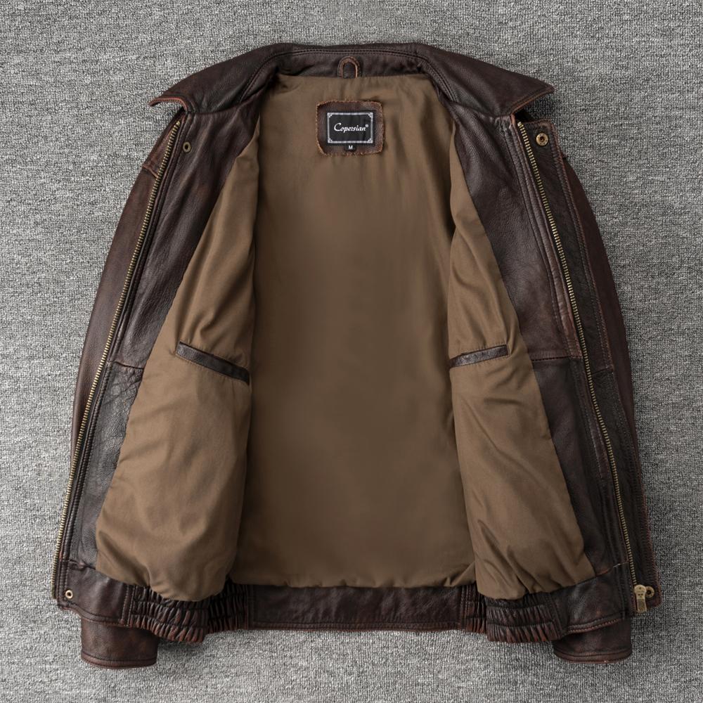 Vintage Red Brown Men Leather Jacket Oversized Style Black Genuine Cow Loose Man Bomber Coat Plus Size