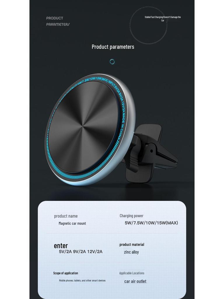 Magnetic Wireless Car Charger Mount for iPhone 16 Pro