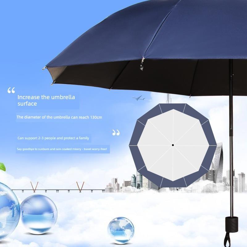 Large Dual-Purpose Sun and Rain Umbrella for Three People, Reinforced, 70% off Foldable, Men's Business Advertising Umbrella with Logo Printing
