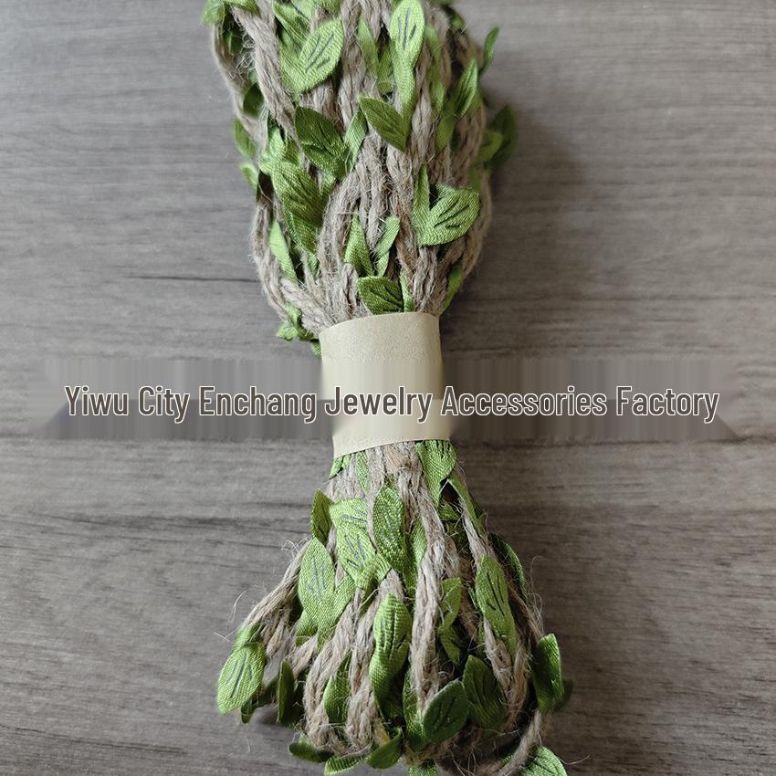 Rustic Forest Style Hemp Rope Decor with Rattan and Green Leaf Braiding