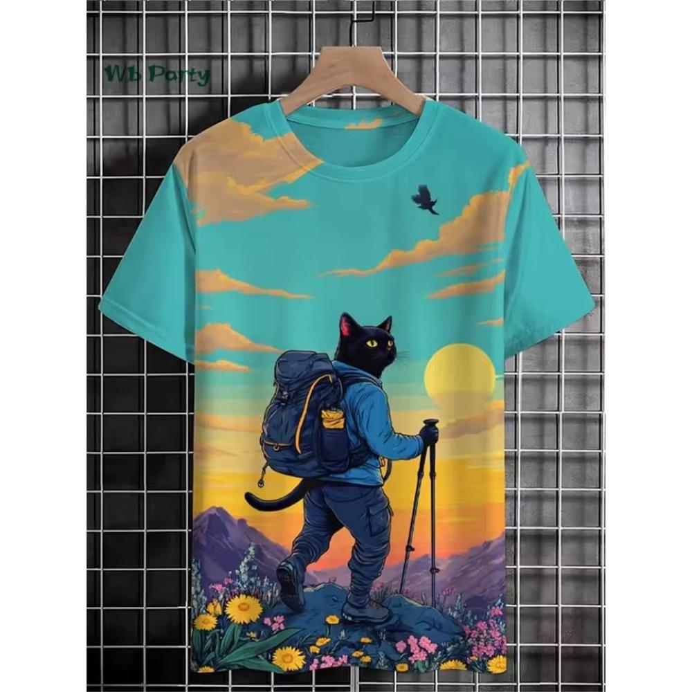 

Summer Round Neck Women s T-shirt Fashionable and Elegant Garden Cat 3D Printed Top Comfortable Loose Short Sleeve T-shirt XL