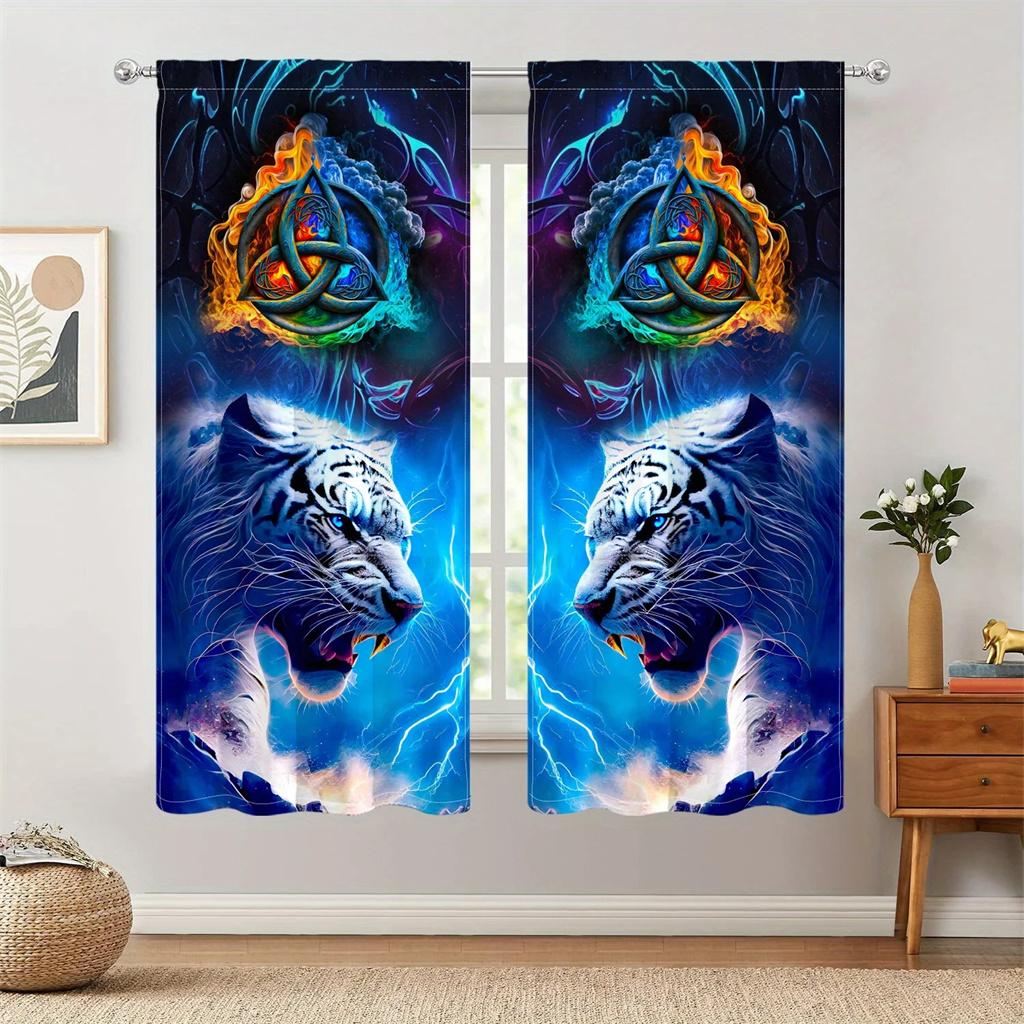 3D Sacred Blue Dragon Curtains Animal Wolf Curtains 2 Panels Children's Room Bedroom Decor Curtains Living Room Balcony Decor