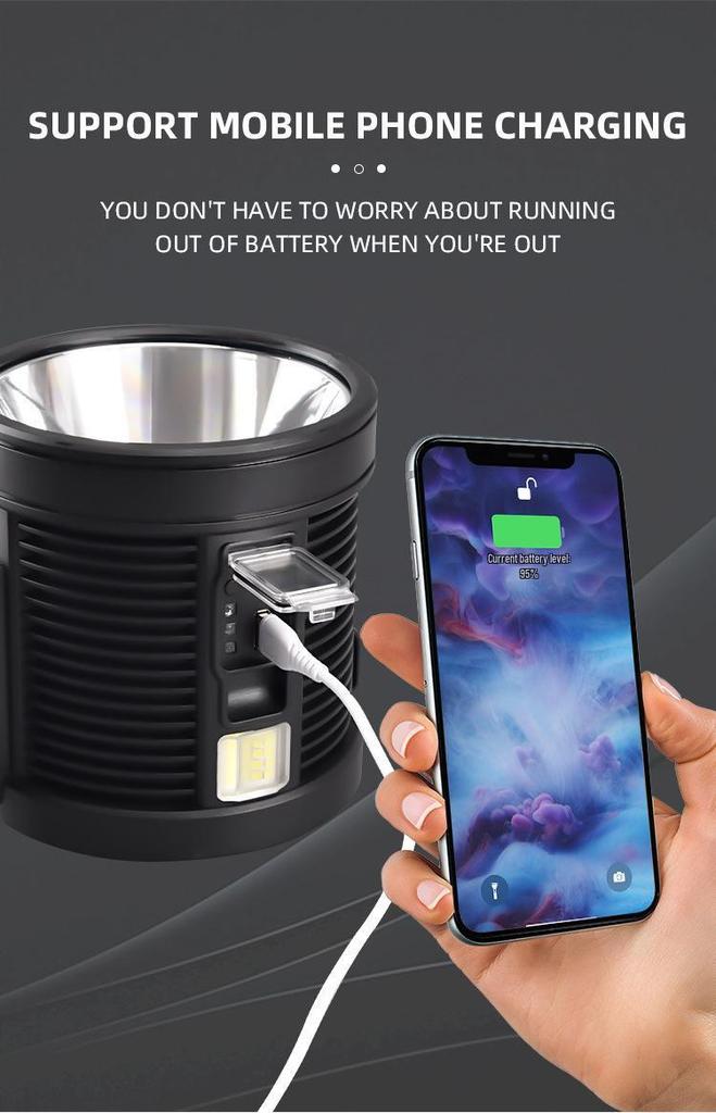 High Brightness Outdoor Spotlight: Long-Range Flashlight with Power Bank & Extended Battery Life
