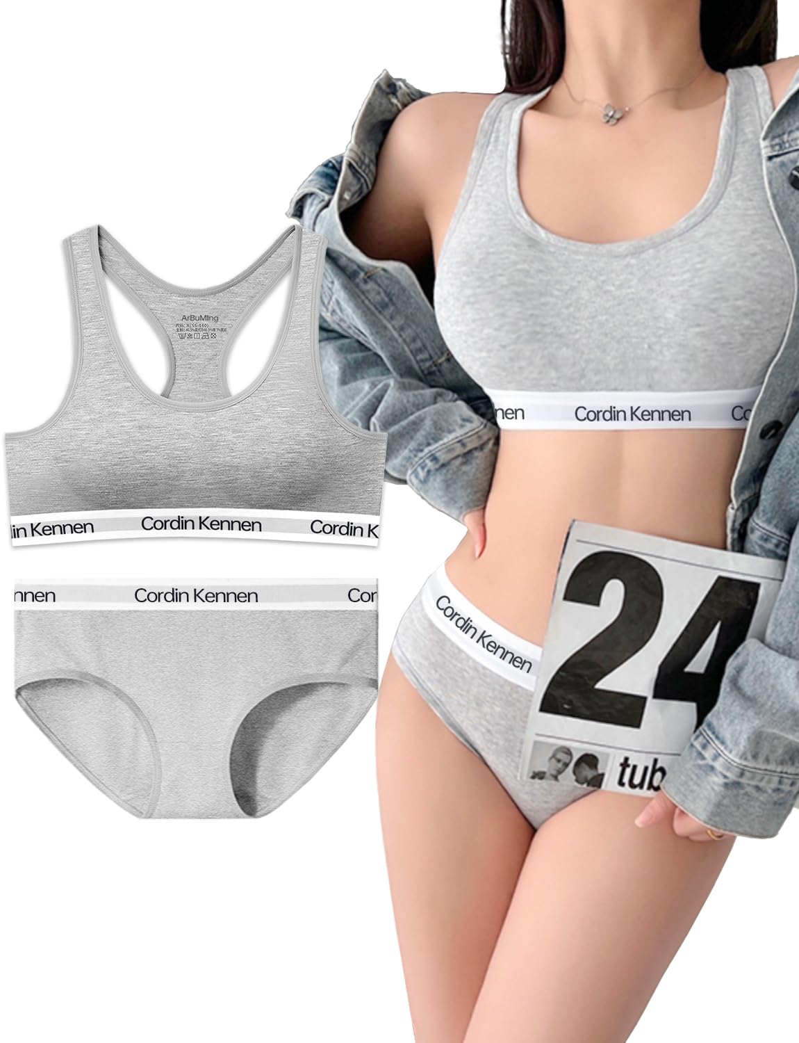 

Топ и низ Бюстгальтер и шорты Спортивный Высокий Мягкий до 24 Для ежедневного использования и Дневной и ночной Ночной бюстгальтер [ArBuMIng] Бюстгальтер, Нижнее белье, Женский, Комплект, Хлопок, серый