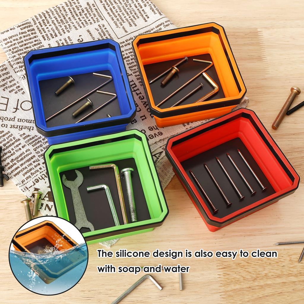 4Pcs Collapsible Magnetic Screw Tray Silicone Screw Bowl Tool Part Storage Box Plumber Carpenters Tool Organizer Magnetic Tray