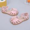 Girls Sandals 2024 Summer New PU Princess Hollow Covered Toes Kids Fashion Bow with Big Pearl Soft Simple Children Casual Shoes