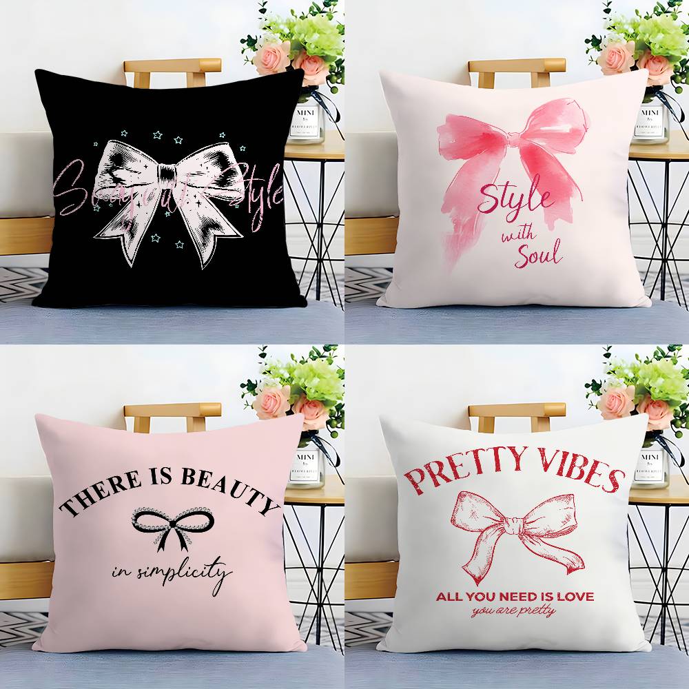Korean Trendy Bow Pillow Case Plush Fabric Soft Double Sided Print Sofa Cushion Cover Throw Pillow Covers