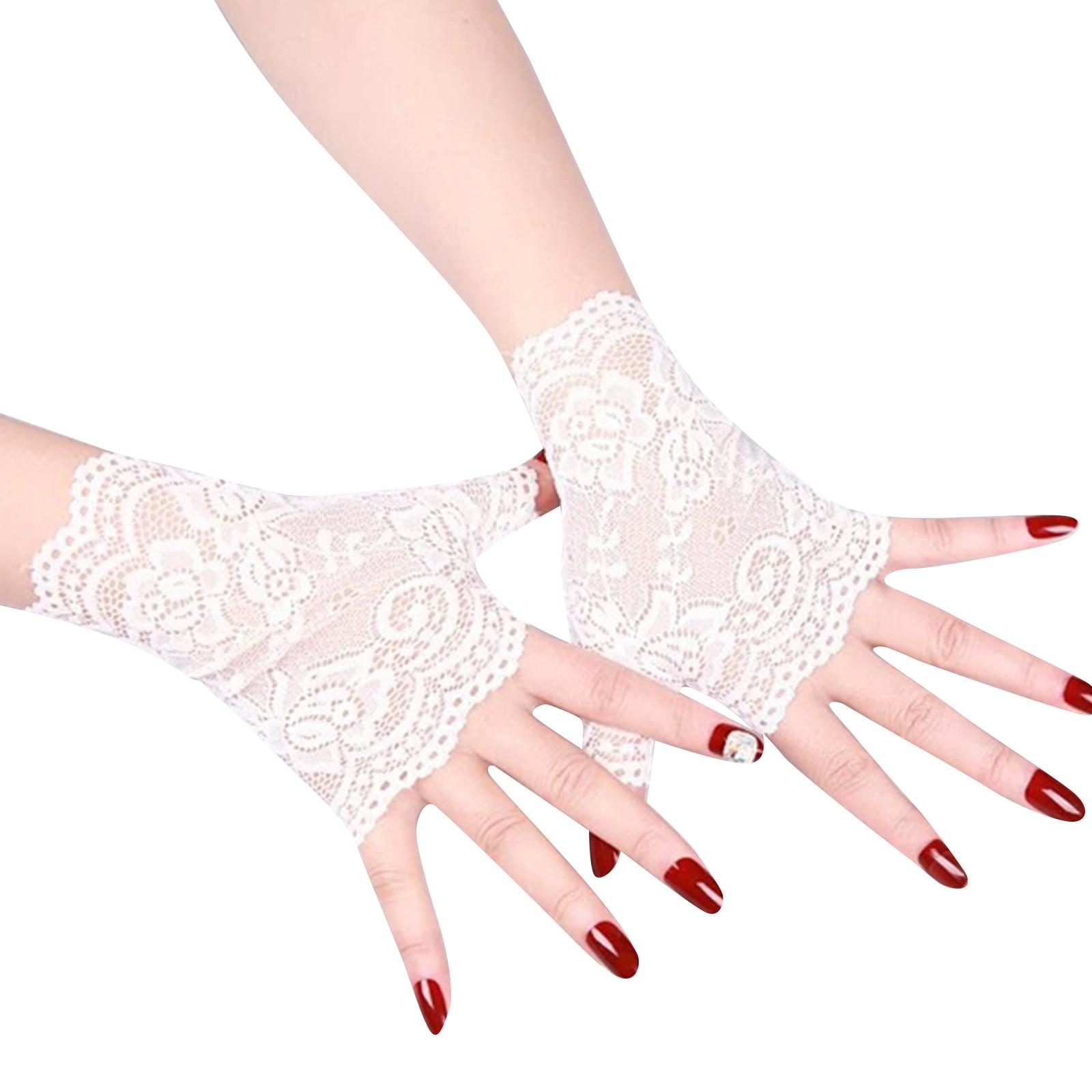 

Кружевные перчатки милые женские солнцезащитные летние дышащие перчатки с росой для пальцев, модные перчатки для покрытия шрамов на половину пальца One Size белый