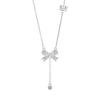 Silver Bow Knot Pendant Necklace Adjustable Y-Shaped Zircon Jewelry