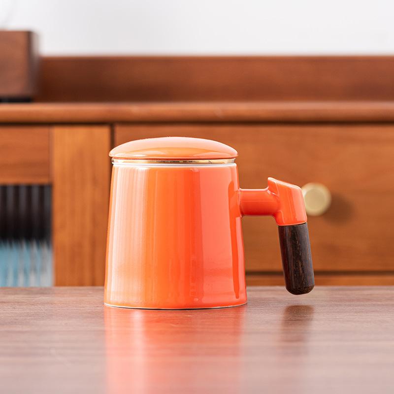 Jade porcelain office mug with lid filter tea water separation teacup ceramic mug portable gift box gift tea set