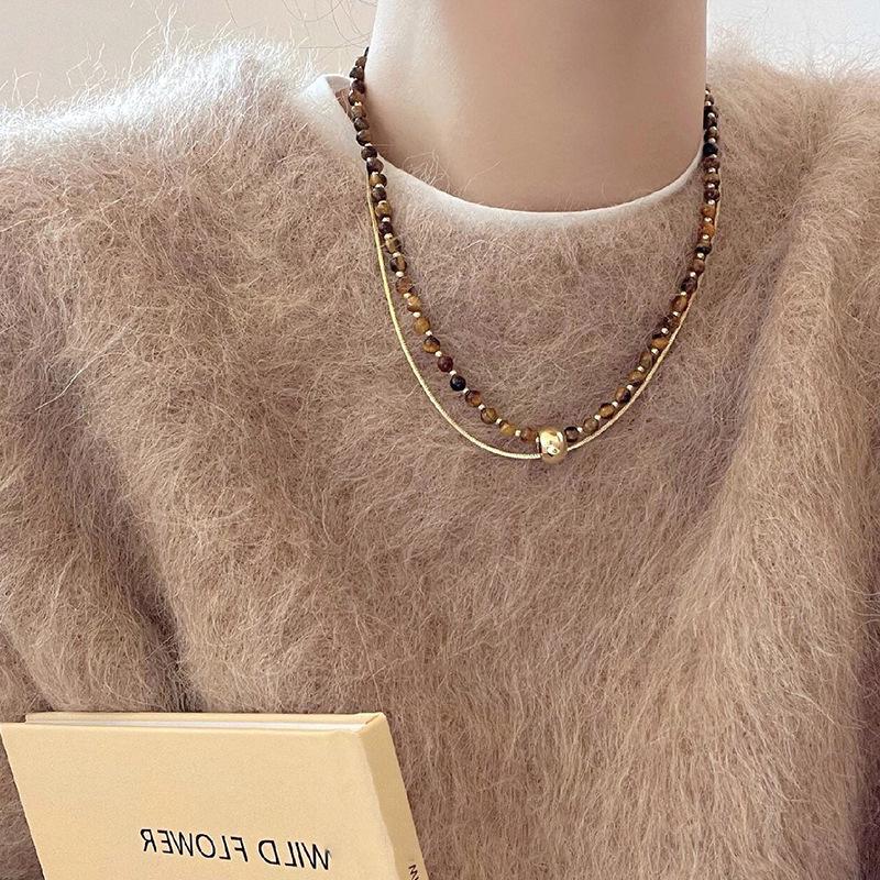 

Винтажное цветочное ожерелье в стиле «Тигровый глаз» - Осенне-зимняя высококлассная цепочка для свитера