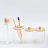 Set de Baño con Tapa de Bambú: Botella de jabón, Vaso para cepillo de dientes, Caja de bastoncillos de algodón