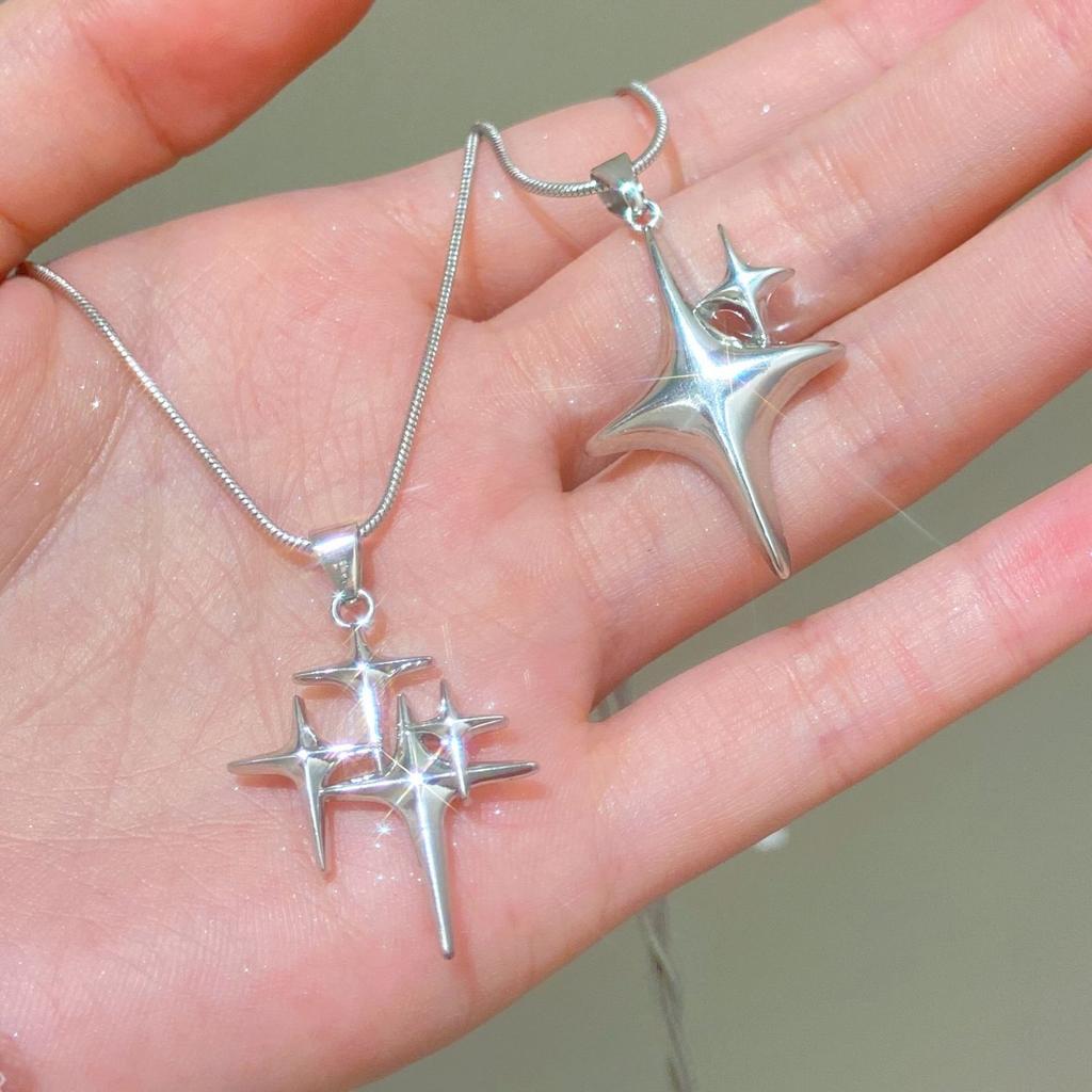 Y2K Simple Choker Necklace Four Pointed Star Necklaces Adjustable Crucifix Pendant Necklace Asterism-Necklace Jewelry