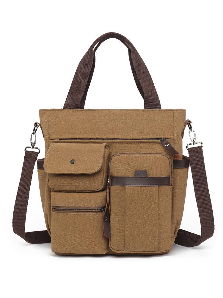 Мужская многофункциональная холщовая сумка-тоут через плечо - Модная, простая, универсальная сумка 28x12x36 cm кофейный