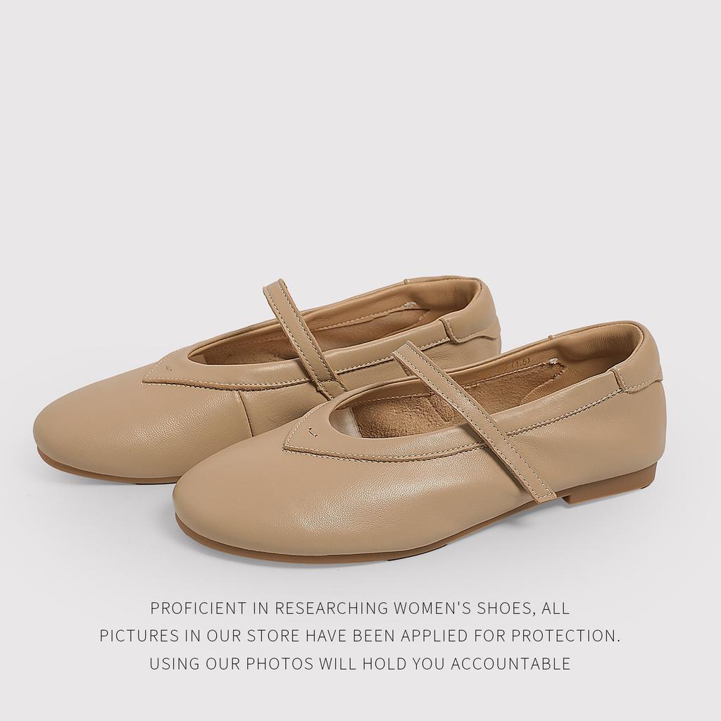The First Layer Of Cowhide - Round Head, Shallow Mouth, Flat Bottom, One-Word Buckle, Mary Jane Shoes, Ballet Shoes, Fashion Shoes