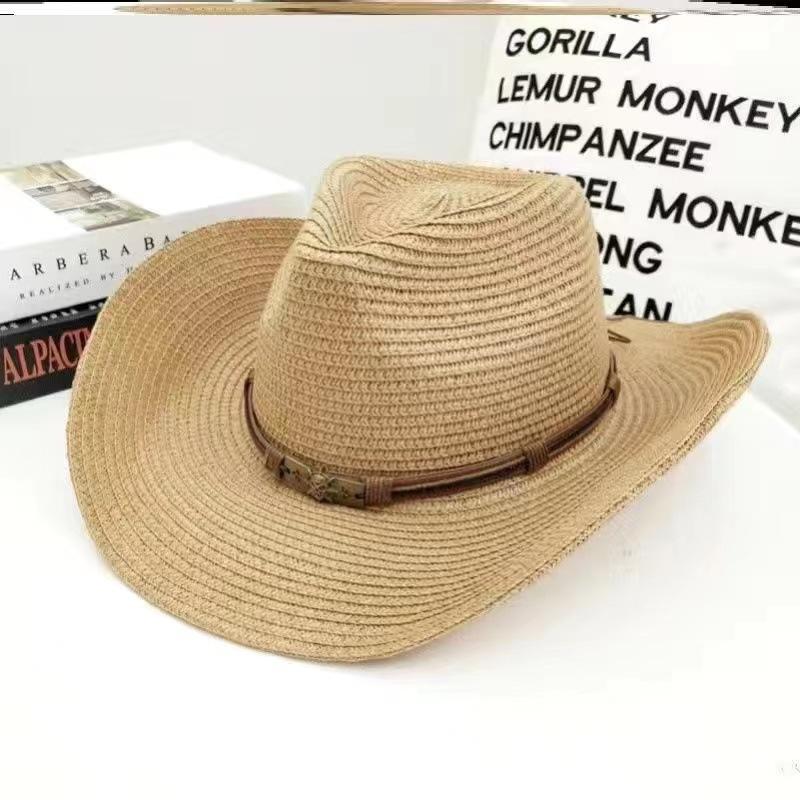 Cowboy Straw Hat Women's Summer Travel Visor Year New Ethnic Style Jazz Hat Big Brim Beach Hat