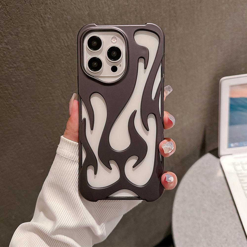 For iPhone 16 Pro Max Case Hollow Flame Design Matte TPU Phone Cover