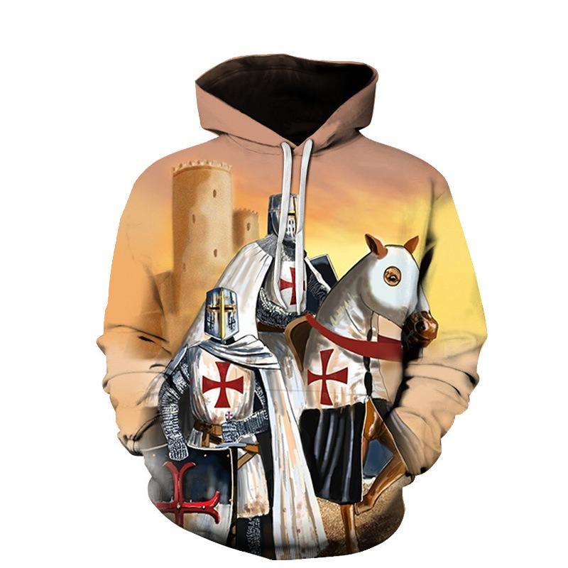 Podzimní 3D mikiny s potiskem templářských rytířů, módní, ležérní, sportovní, s dlouhým rukávem, pánské mikiny s kapucí