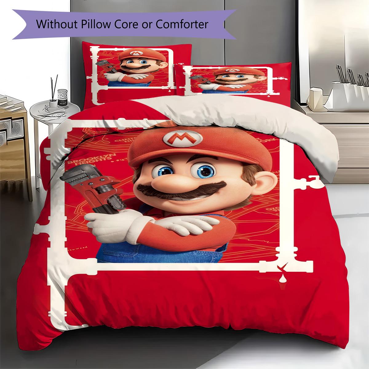 Game Scene Mario Duvet Cover Set Polyester Soft Microfiber Bedding Comforter Cover Pillowcase Set -QJY 135x200cm
