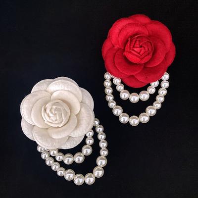 1PC Jewelry Gift Brooch Pin Pearl Tassel Vintage Camellia Flower Fabric Corsage Women's