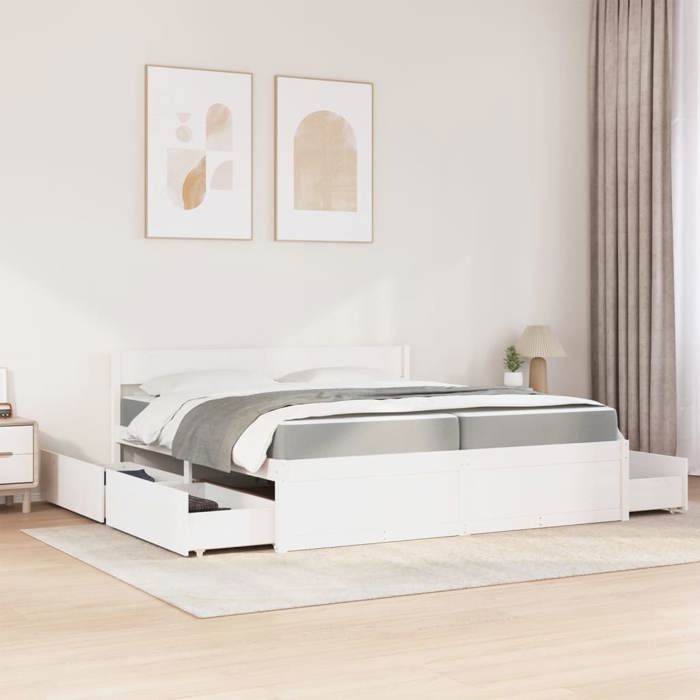 Maison Exclusive - Lit avec tiroirs et matelas blanc 200x200 cm bois massif de pin