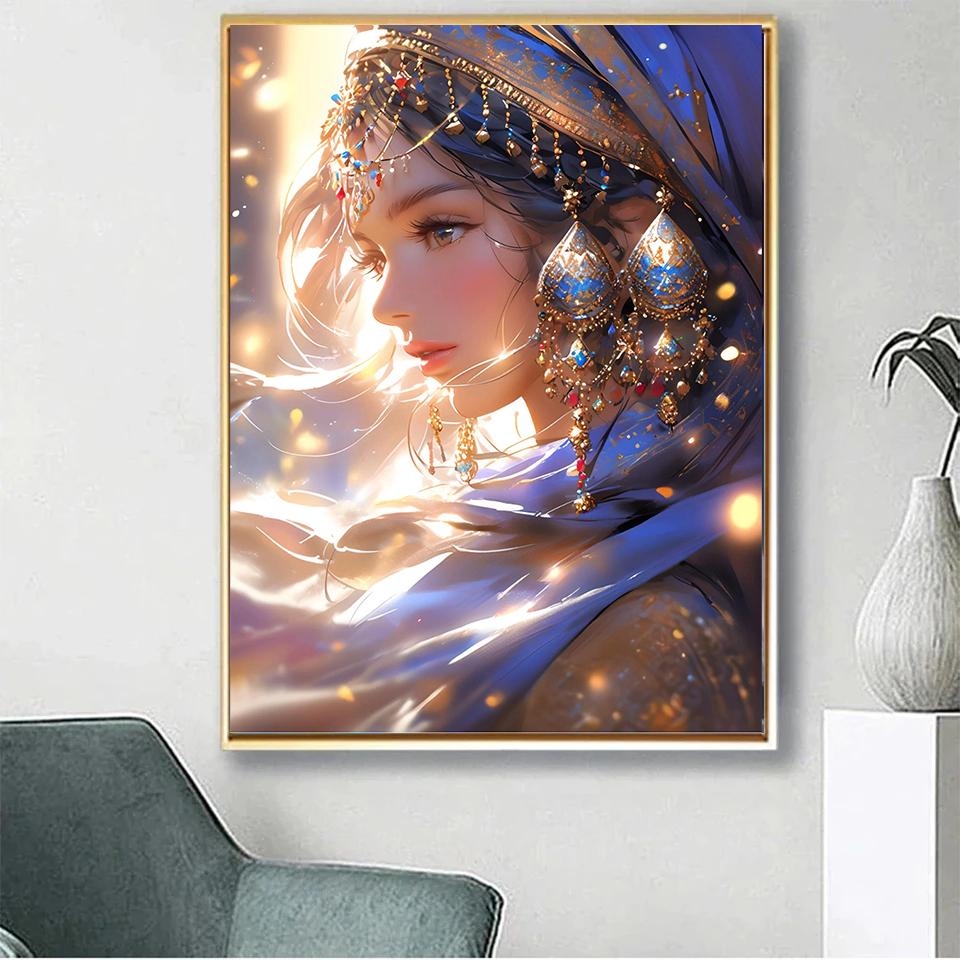 Nuevo 2024 Pintura de Diamantes Mujer de Oriente Medio Cuadrado Completo Punto de Cruz Bordado Retrato Exótico Mosaico Hecho a Mano Decoración del Hogar