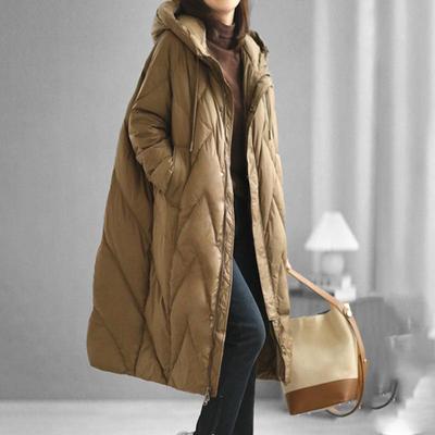 Women Loose Long Coat White Duck Down Jacket Winter Overcoat Hooded Puffer Parkas