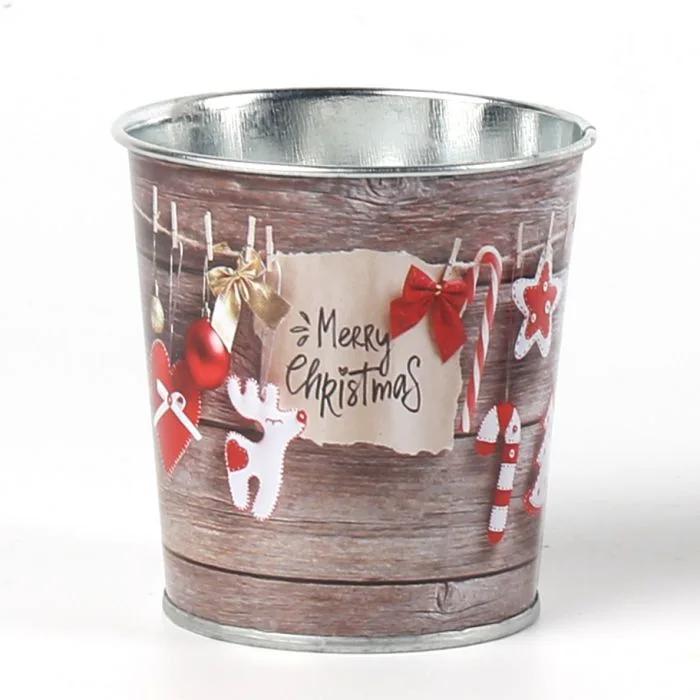 Christmas Bucket Metal Basket Bucket Christmas Decorations Vintage Holder Decor for Indoor and Outdoor Decorative
