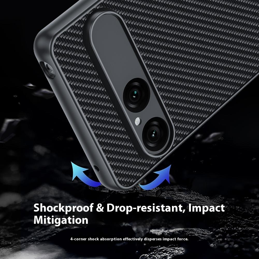 For Sony Xperia 10 VII Case Leather + PC Hard Phone Cover Carbon Fiber Texture