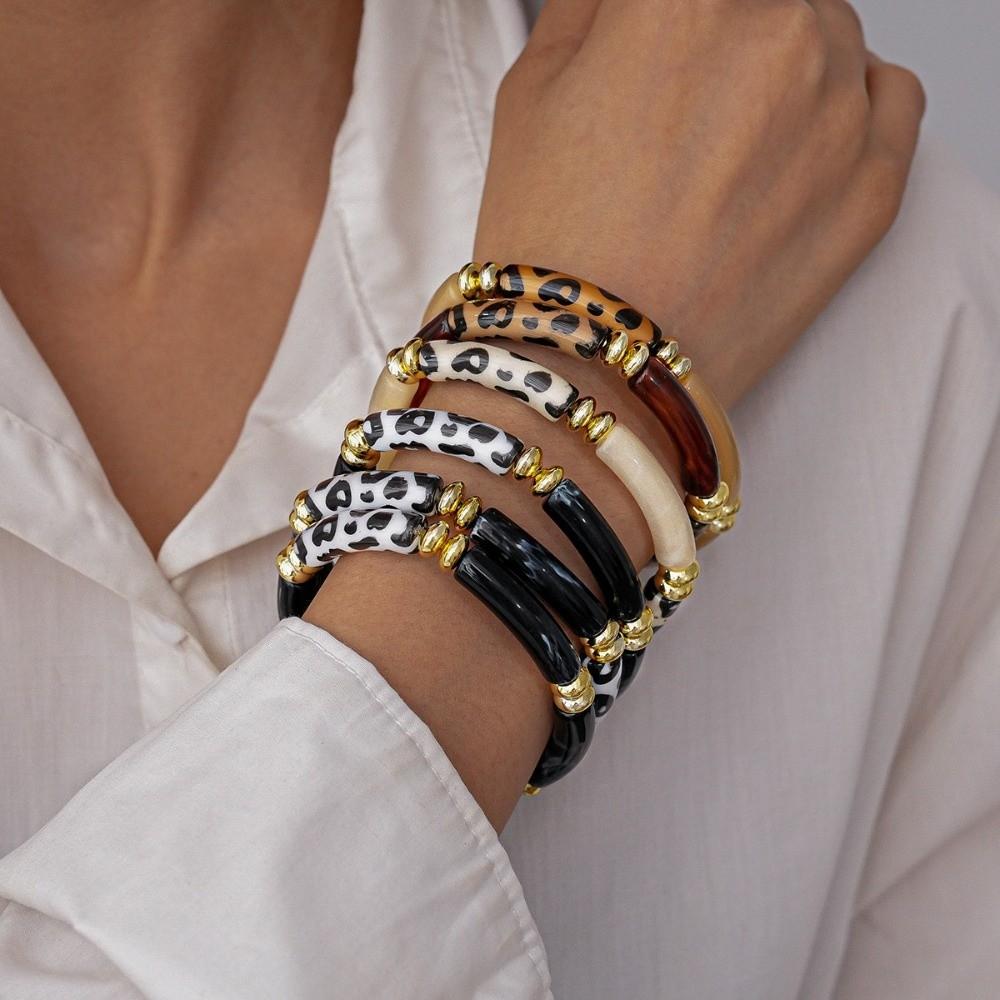 Leopard Print Leopard Acrylic Bracelets Acrylic Curved Tube Bangle Boho Acrylic Bracelets  Girls