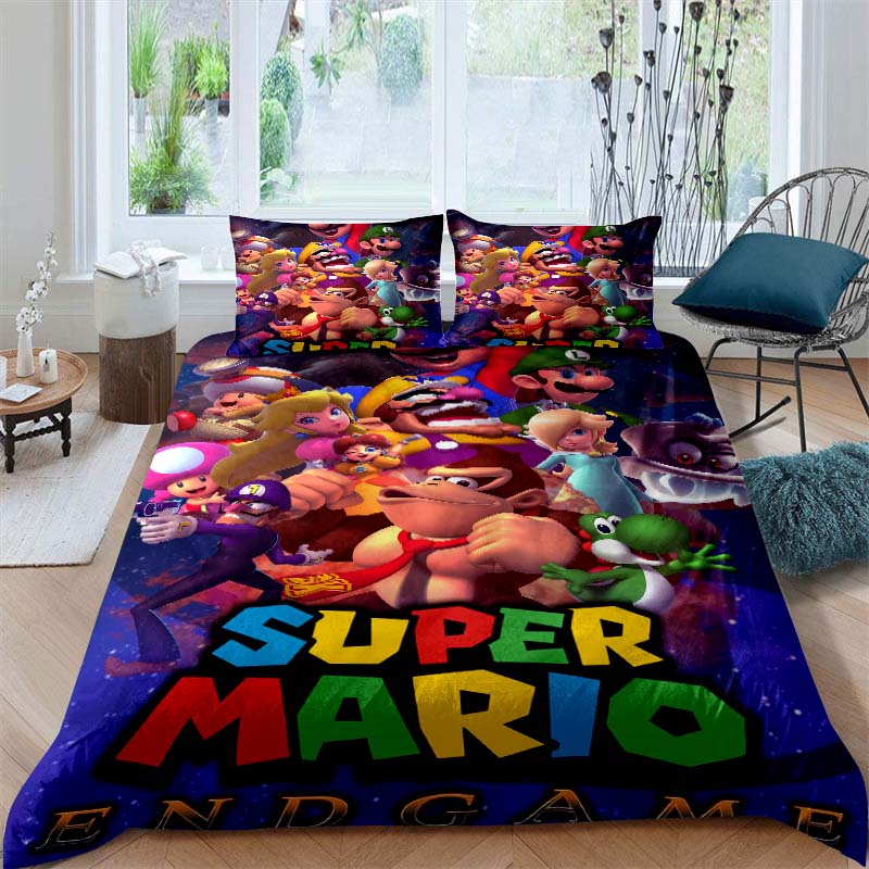Star-patterned three-piece bedding set (Super Mario game) - includes one duvet cover and two pillowcases221
